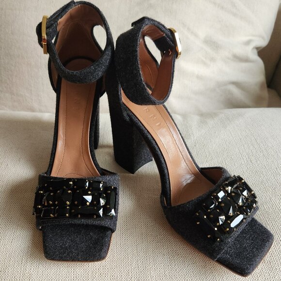 Sz41 Marni Dark Gray Felt Jeweled Ankle Strap Sandals - EUC (worn once) - Picture 2 of 16